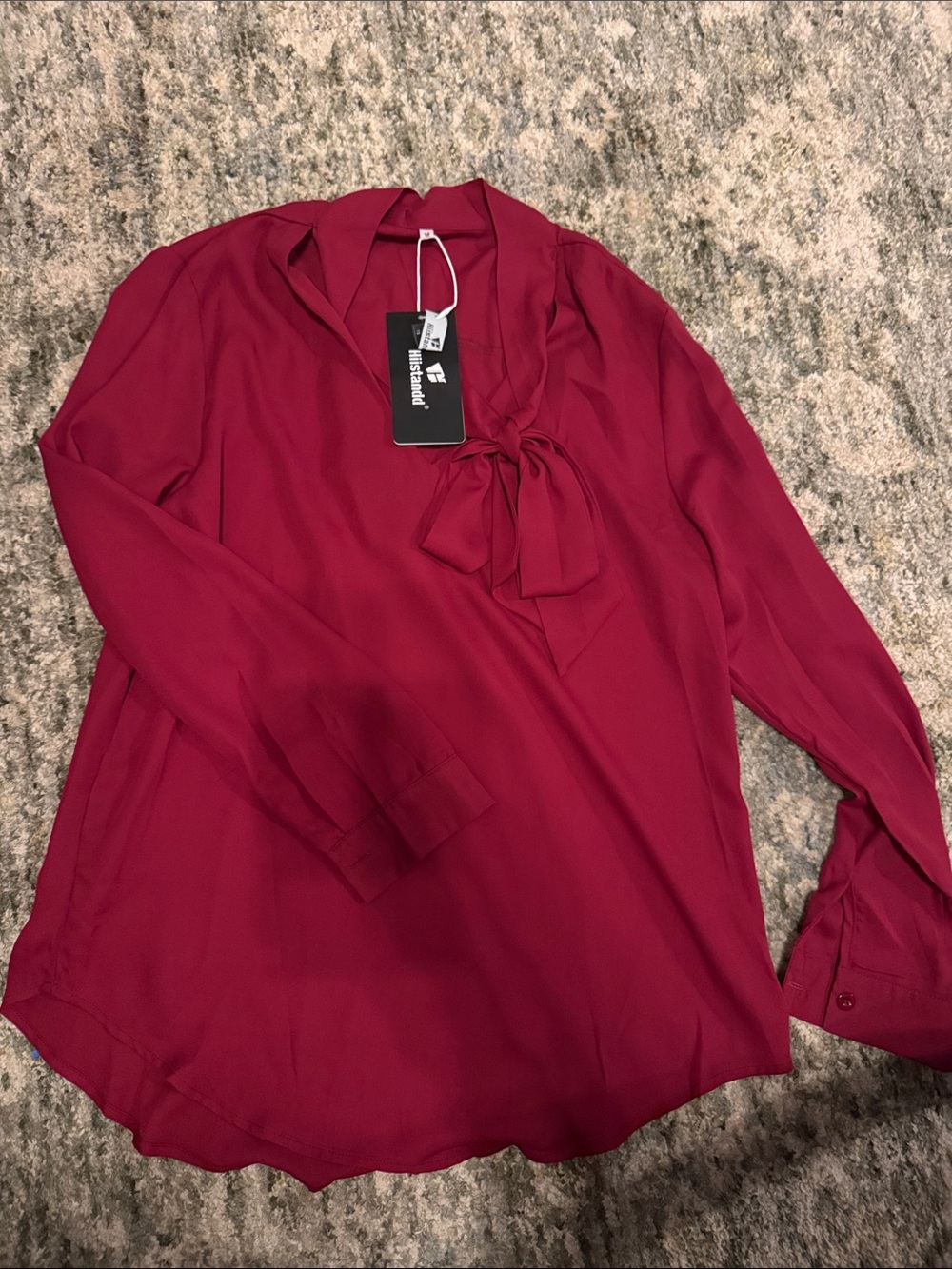 NWT Berry Tie-Neck Long Sleeve Blouse
